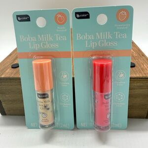 bcolor Boba Milk Tea Lip Gloss Set Peach & Strawberry Scented New
